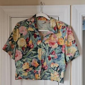 Vintage Vermont Country Store Floral Short Sleeve Zip-up  Jacket